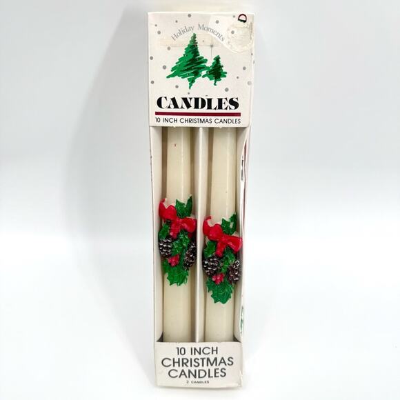 Holiday Moments Vintage Pack of 2 10" Taper Christmas Holiday Candles - Picture 1 of 5